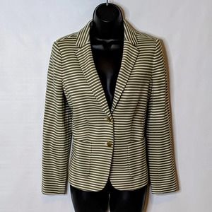 Talbots Sage Green and White Knit Striped Fitted Blazer Size 6P NWT